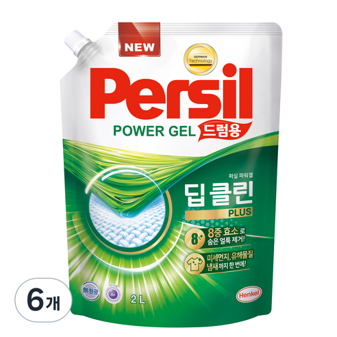 퍼실 딥클린 플러스 파워젤 액상세제 드럼용 리필, 2L, 6개
