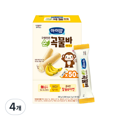 일동후디스 아이얌 구워만든 순곡물바 실속형 5g 50입, 4개, 바나나맛, 250g