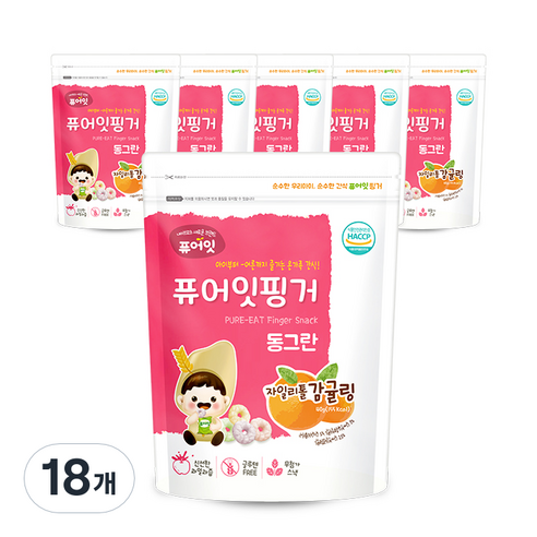 퓨어잇 핑거 동그란 자일리톨 감귤링, 감귤, 40g, 18개