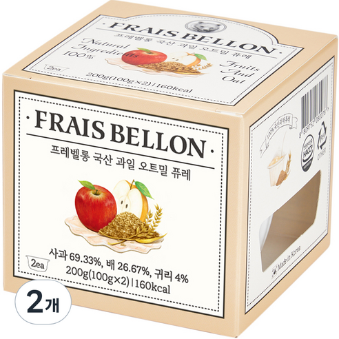 프레벨롱 과일 오트밀 퓨레 2p, 혼합맛(사과/배/귀리), 200g, 2개