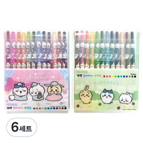 먼작귀 슬라이더 색연필 2종 세트, 6세트, 12색