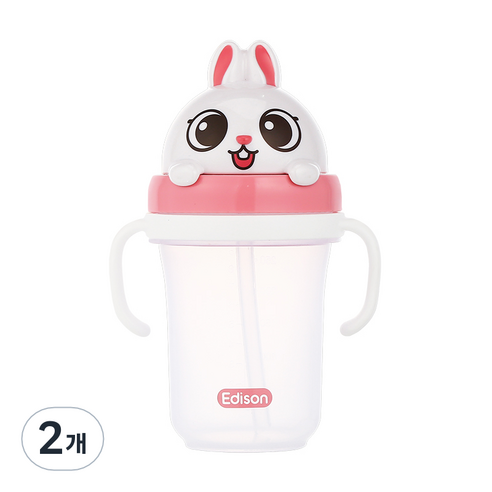 에디슨 국산 프렌즈 흘림방지 입체 빨대컵 2, 토끼 래니, 2개, 300ml