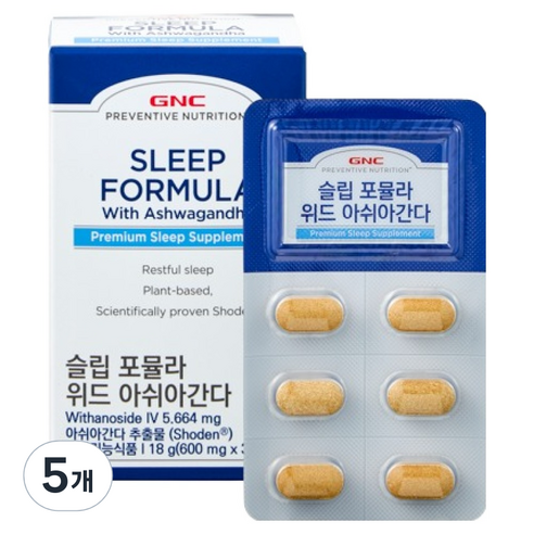 GNC 슬립 포뮬라 위드 아쉬아간다 30정, 5개, 18g