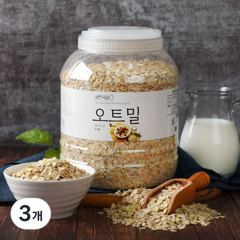 바른곡물 오트밀 PET, 2kg, 3개