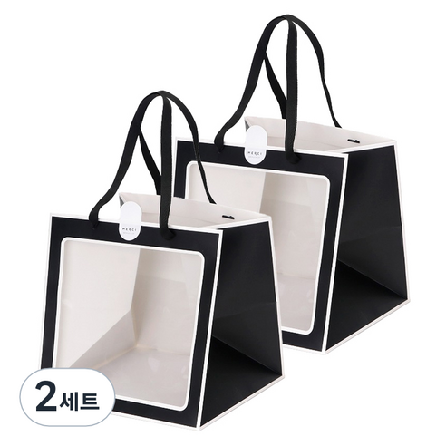 인디케이 투명창 선물쇼핑백 대 2p + 스티커 2p 세트, 블랙, 2세트