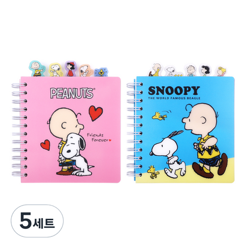 피너츠 스누피 인덱스 스프링노트 2p 세트, 혼합 색상, 5세트