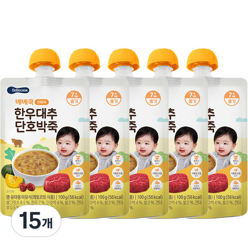 베베쿡 한우 대추 단호박죽 실온이유식 중기 100g, 한우 + 대추 + 단호박 혼합맛, 15개