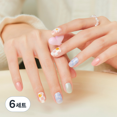 데싱디바 글로우 네일스티커 + Prep Pad 2p + Nail File 세트, 스마일 데이지, 6세트