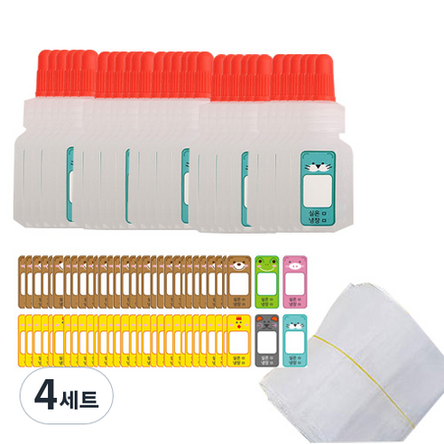 투약병 12ml x 100p + 동물 스티커 96p + 지퍼백 100p 세트, 4세트