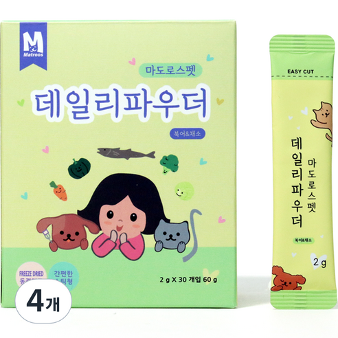 마도로스펫 강아지 데일리파우더 간식 2g x 30p, 혼합맛(북어/채소), 60g, 4개