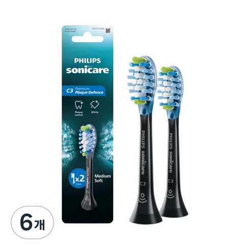 소닉케어 C3 프리미엄 케어 칫솔모 블랙, HX9042/91, 6개