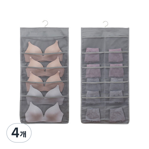 지니샵 양면 벽걸이형 속옷 양말 수납팩 01 그레이 앞면 5 뒤 10, 4개, 그레이 15칸