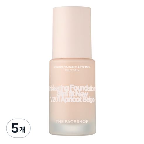 더페이스샵 잉크래스팅 파운데이션 슬림핏 뉴 15ml, V201 애프리콧 베이지, 5개