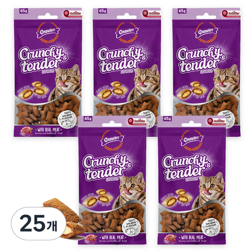 놀러즈 고양이 크런치 앤 텐더 간식, 연어맛, 65g, 25개