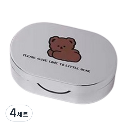특별한상점 크롬 렌즈통 콘택트렌즈케이스 + 렌즈집게 세트, 실버 베어, 4세트