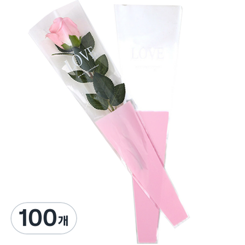 러브 꽃 한송이 기념일 선물 포장지, 100개, 핑크