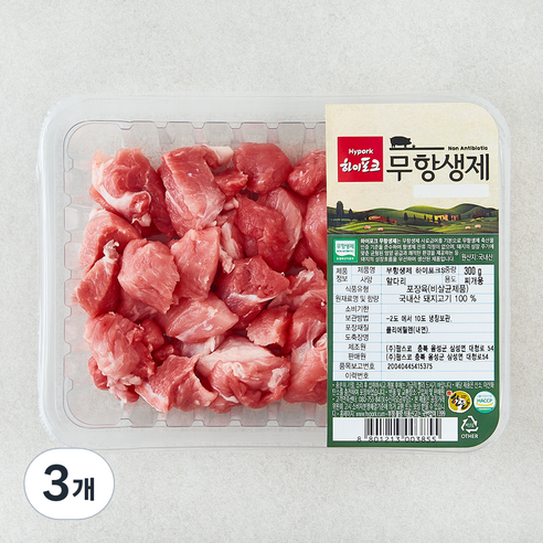 하이포크 무항생제 인증 한돈 앞다리 찌개용 (냉장), 3개, 300g