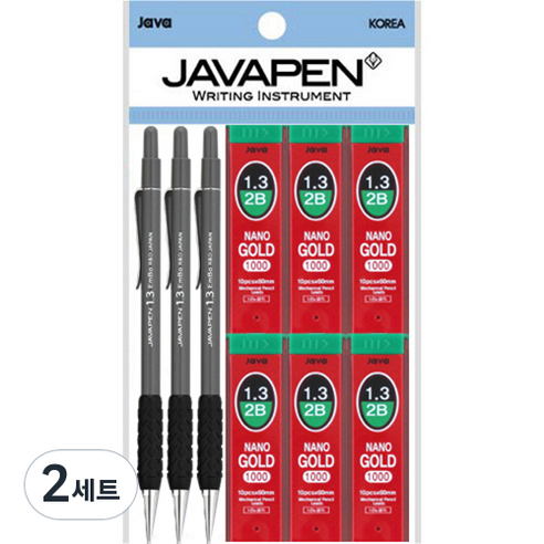 자바펜 엠보샤프 1.3mm 3p + 나노골드 샤프심 1.3mm 2B 6p, 2세트, 다크그레이(엠보샤프)