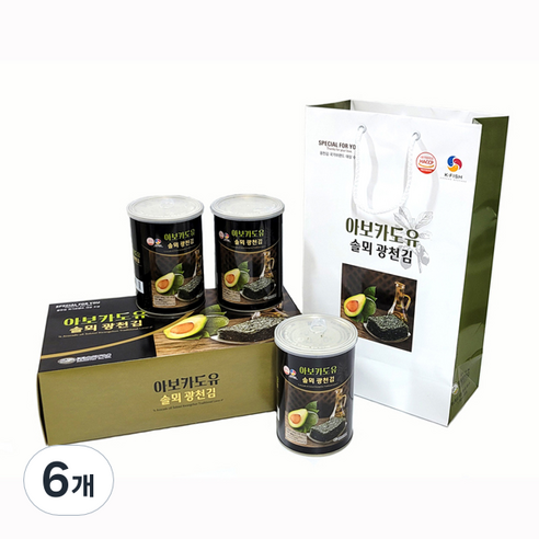 솔뫼식품 아보카도유 광천김 + 쇼핑백, 6개, 30g