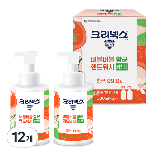 크리넥스 버블버블 키친용 핸드워시 레드루바브향, 500ml, 12개