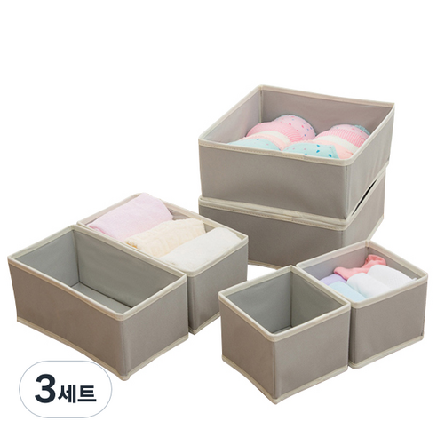 OON 부직포 다용도 정리함 그레이 3종 x 2p 세트, 3세트