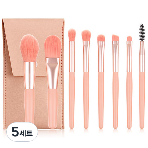 심플라인 휴대용 미니 메이크업 브러쉬 8종 파우치 세트, 5세트, 핑크