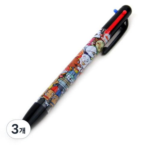 썬스타 호빵맨 3색볼펜 0.7mm, 블랙, 3개