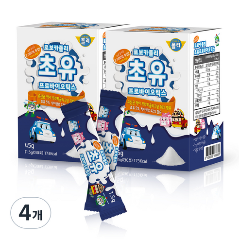 로보카폴리 초유 프로바이오틱스 유산균 30p, 45g, 4개
