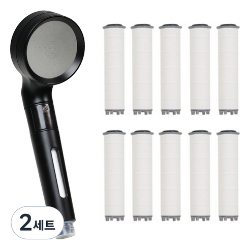 켄타 파워수압 온도표시 필터 샤워기 + 필터 10p 세트, 블랙, 2세트