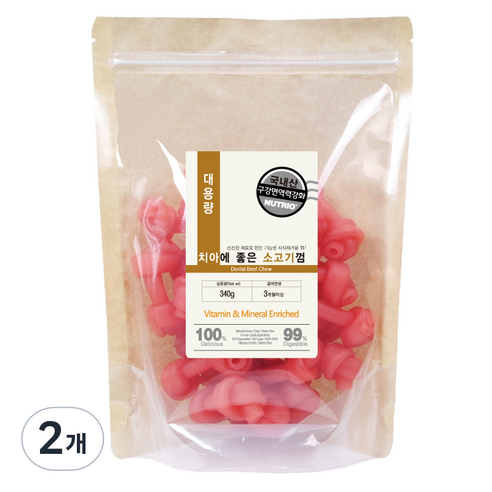 뉴트리오 대용량 애견용 치아에 좋은 껌, 소고기맛, 340g, 2개