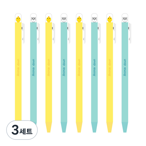 더오픈하우스 숨바꼭질 애니멀 젤펜 74-0492 0.5mm 2종 x 4p 세트, 블루, 옐로우, 3세트
