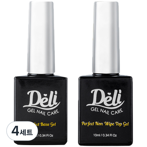 델리뷰티 퍼펙트 베이스젤 10ml + 논와이프 탑 젤 10ml 세트, 혼합 색상, 4개