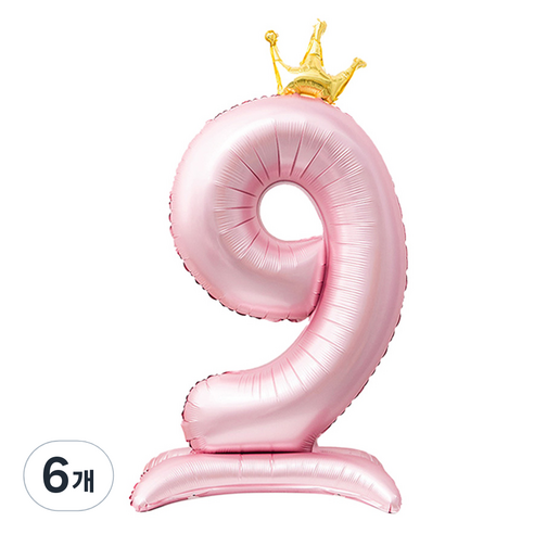 인블룸 대형 왕관 숫자 9 스탠드 파티풍선, 핑크, 6개