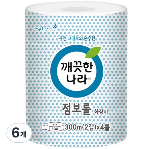 깨끗한나라 ECO 점보롤 화장지 300m, 4개입, 6개