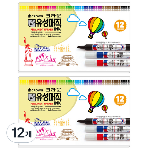 CROWN 유성매직, 12개, 12색
