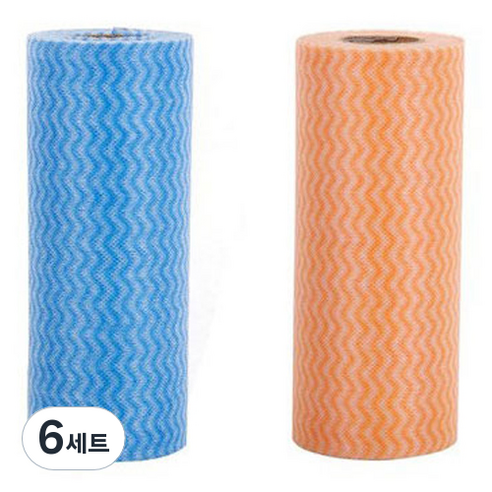 롤타입 간편 수세미 2종 세트, 6세트, 블루, 오렌지