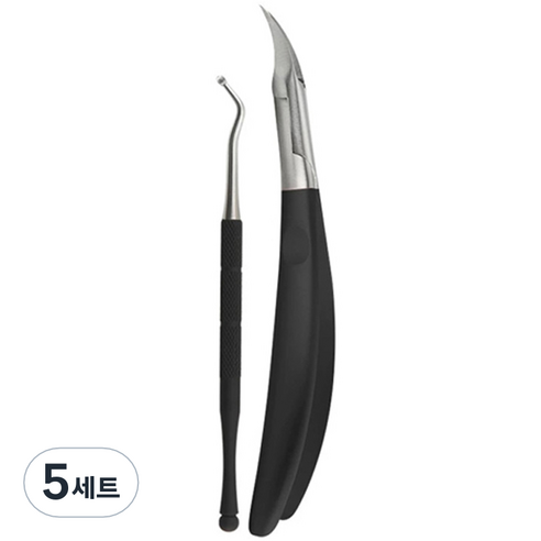 플라카 큐티클 네일케어 페디큐어 니퍼 2종 세트, 블랙, 5세트