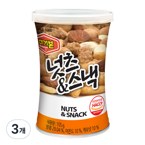머거본 넛츠 앤 스낵, 105g, 3개