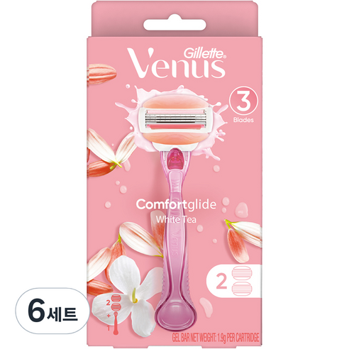 Venus 컴포트 글라이드 화이트티 여성용 면도기 + 면도날 2입, 6개