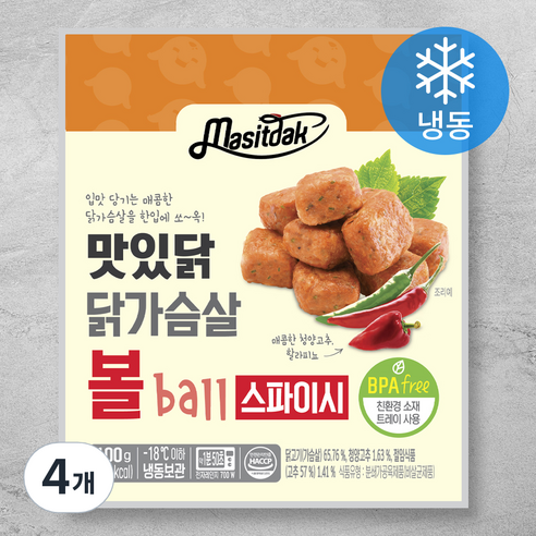맛있닭 닭가슴살 볼 스파이시 (냉동), 100g, 4개
