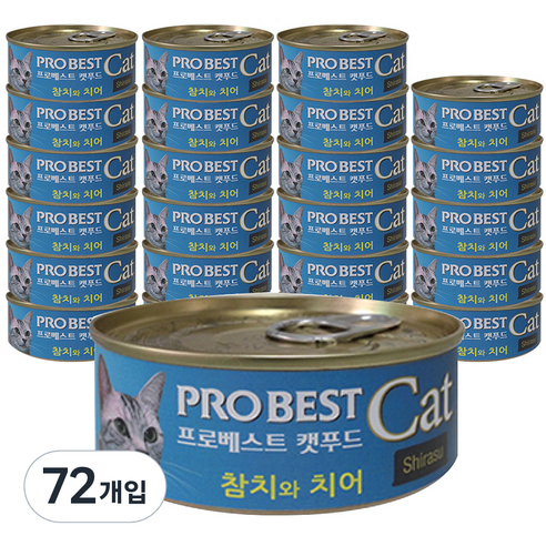프로베스트 캣푸드 고양이 간식캔, 참치 + 치어 혼합맛, 72개입