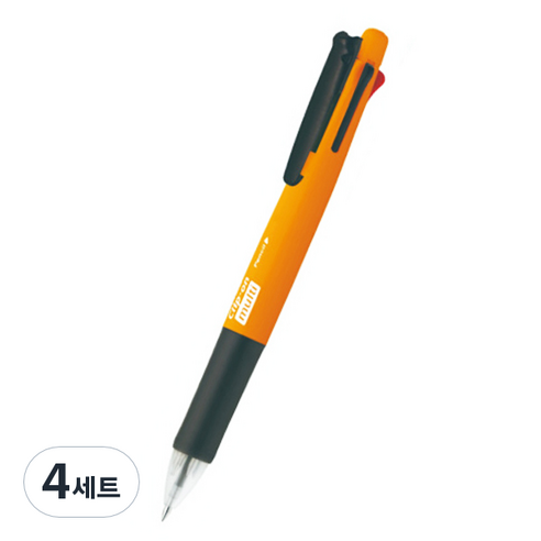 제브라 클립온 멀티 네온 4색 볼펜 0.7mm + 0.5mm 샤프 세트, 네온오렌지, 4세트