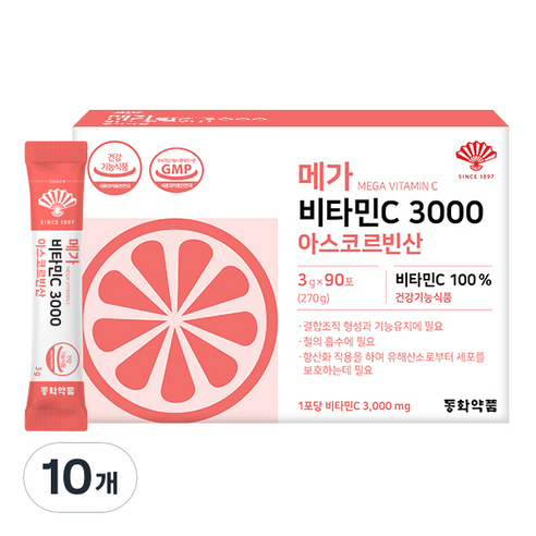 동화약품 메가 비타민C 3000 아스코르빈산 90p, 10개, 270g