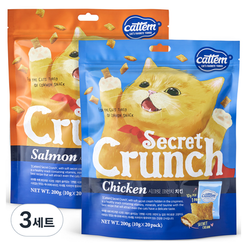 캣템 고양이 시크릿 크런치 간식 세트, 혼합맛 (연어/치킨), 200g, 3세트