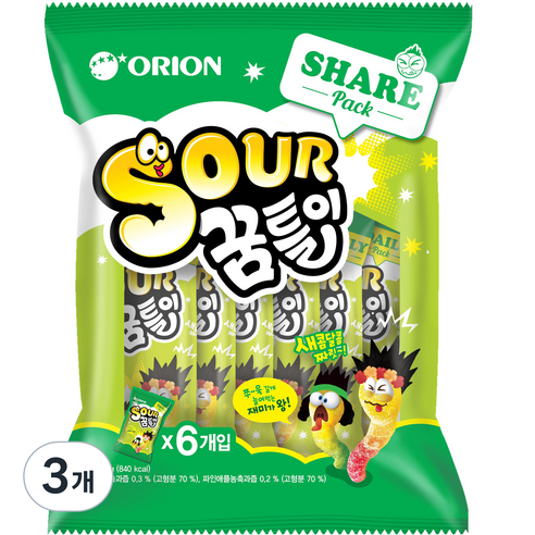 오리온 SOUR 꿈틀이 6p, 259.2g, 3개