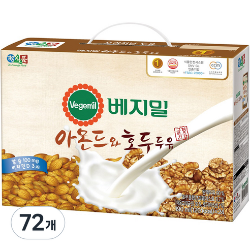 베지밀 아몬드와 호두 두유, 72개, 190ml