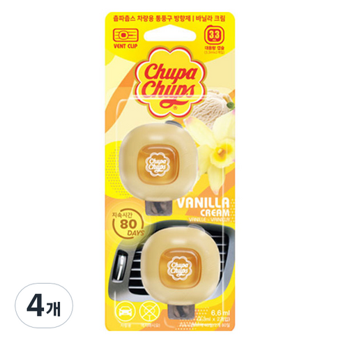 츄파춥스 통풍구 차량용 방향제 2p, 4개, 바닐라크림향