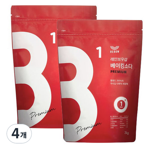레인보우샵 프리미엄 베이킹소다, 3kg, 4개