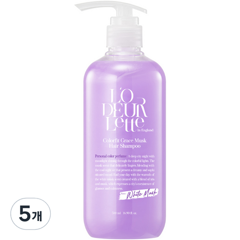 로더렛 컬러 핏 헤어 비오틴 약산성 퍼퓸 샴푸 화이트 머스크향, 500ml, 5개