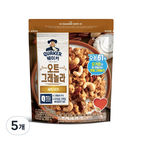 퀘이커 오트 그래놀라 시리얼 골든넛츠, 200g, 5개